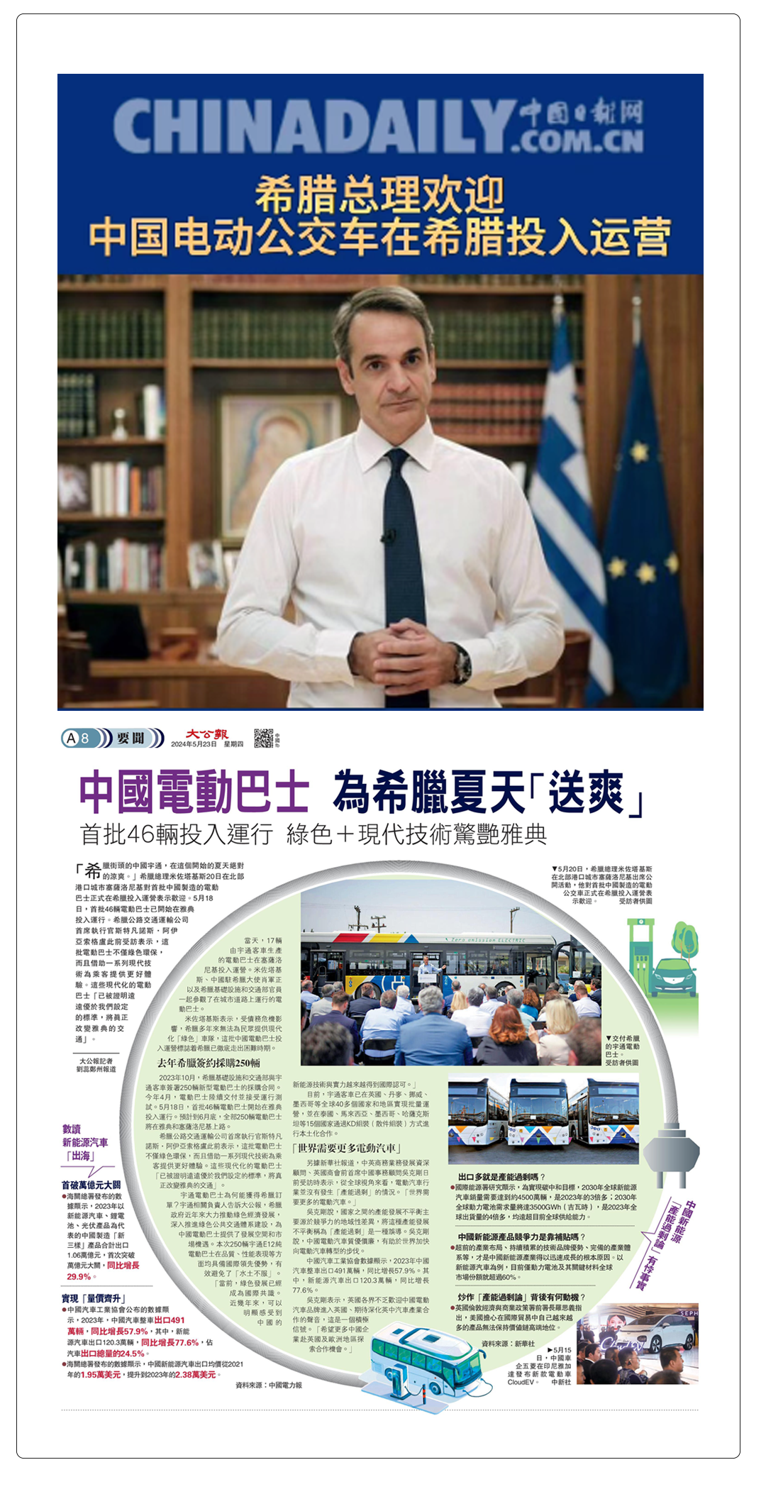 新華社、人民日報報道！希臘總理歡迎首批宇通新能源投入運營