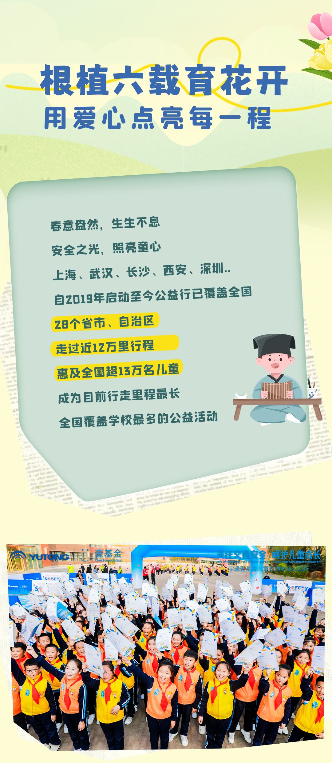 6年，12萬里，13萬兒童，宇通&amp;amp;amp;amp;壹基金兒童交通安全公益行再出發(fā)